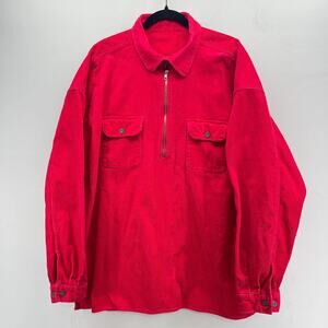 VTG 90s Marlboro Quarter Zip Pullover Mens XXL Red Corduroy Brushpopper Jacket‎